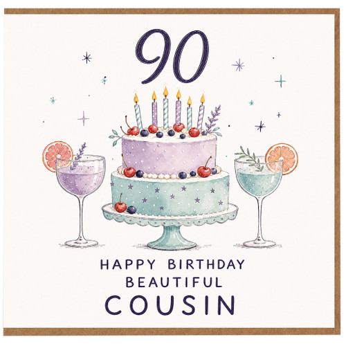 90th Birthday Card for Cousin, Happy Birthday Beautiful Cousin Card