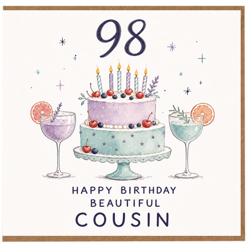 98th Birthday Card for Cousin, Happy Birthday Beautiful Cousin Card