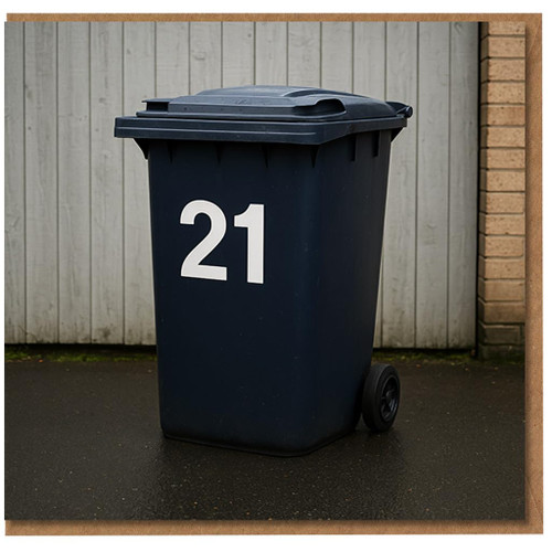 21st Birthday Card Funny Wheelie Bin Design - Bold Number 21 Rubbish Humour for Him or Her