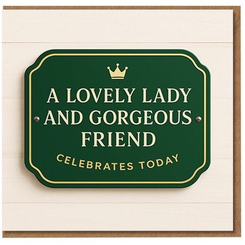 Lovely Lady and Gorgeous Friend Birthday Card - Elegant Green Plaque Design with Crown - For Her, Female Friend