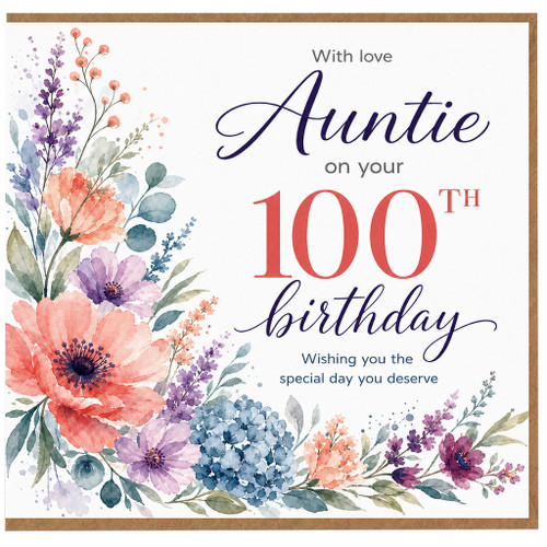 Auntie 100th Birthday Card, With Love Floral Birthday Card
