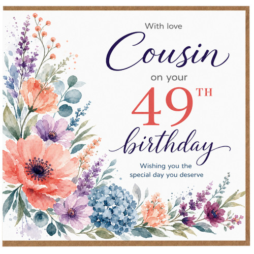 Cousin 49th Birthday Card, Floral Birthday Card