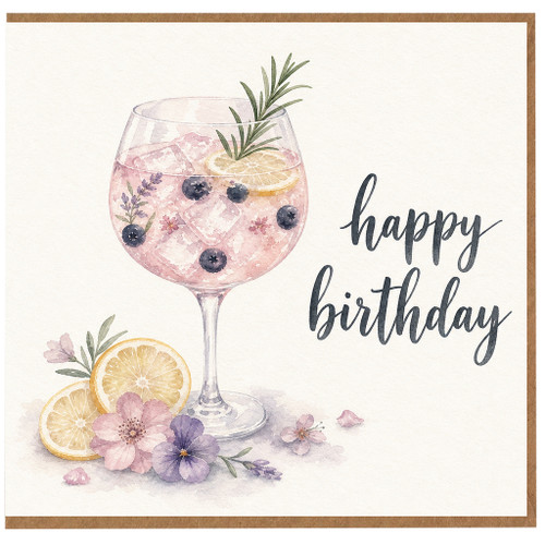 Birthday Card, Happy Birthday Cocktail Floral Card