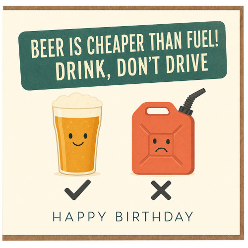 Birthday Card, Funny Beer Is Cheaper Than Fuel Design