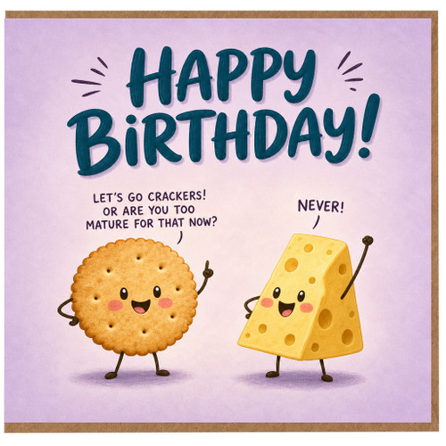 Birthday Card, Funny Happy Birthday Card with Cracker and Cheese Characters