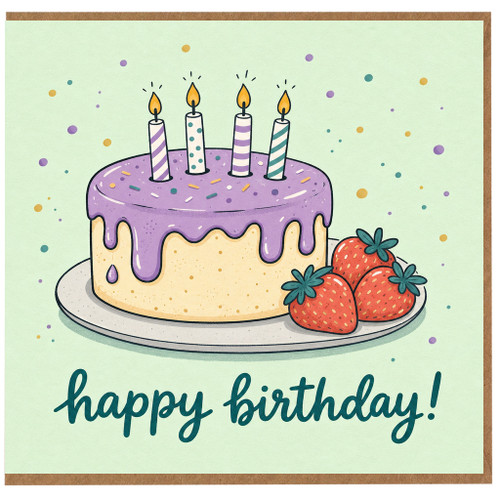 Birthday Card, Birthday Cake and Strawberries Greeting Card