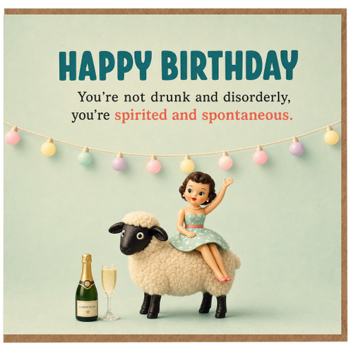 Birthday Card, Funny Humorous Birthday Card with Sheep and Doll