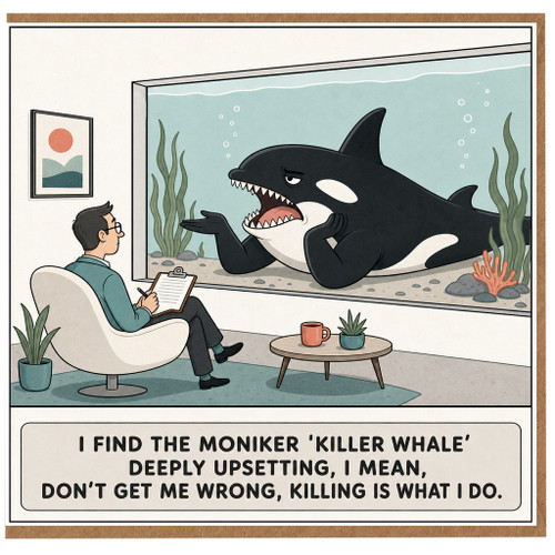Birthday Card, Humorous Killer Whale Pun Greeting Card