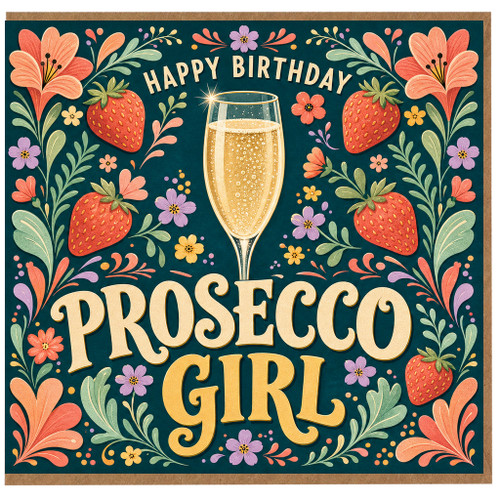 Birthday Card, Happy Birthday Floral Champagne Card