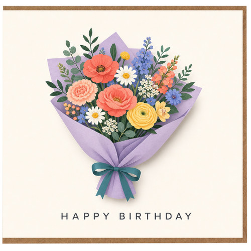 Birthday Card, Colourful Floral Bouquet Design