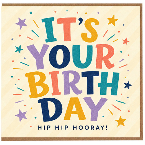 Birthday Card, It's Your Birthday Hip Hip Hooray Retro Typography Design