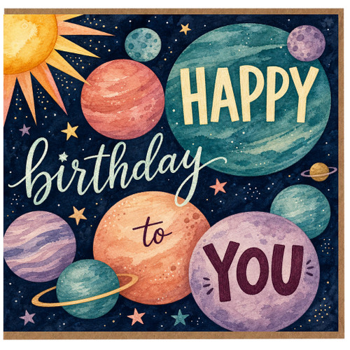 Birthday Card, Space Planet Happy Birthday Greeting Card