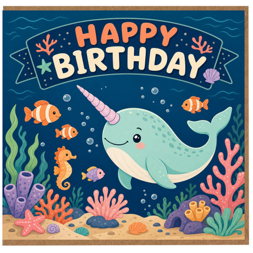 Birthday Card, Cute Under the Sea Whale Happy Birthday Card