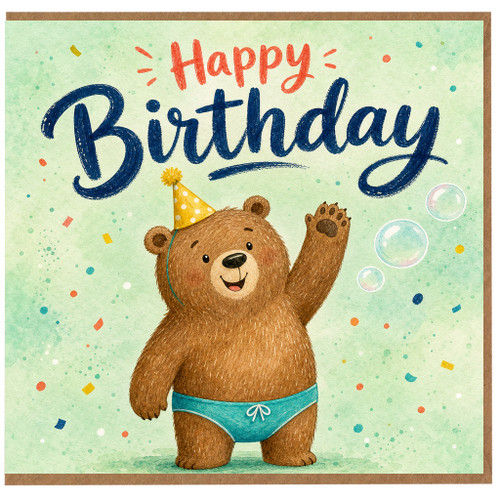 Birthday Card, Cute Bear Party Card, Fun Birthday Card