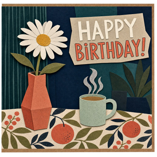 Birthday Card, Happy Birthday Floral Paper Cut Design