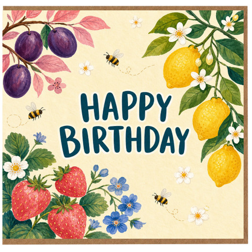 Birthday Card, Floral Fruit and Bees Birthday Card