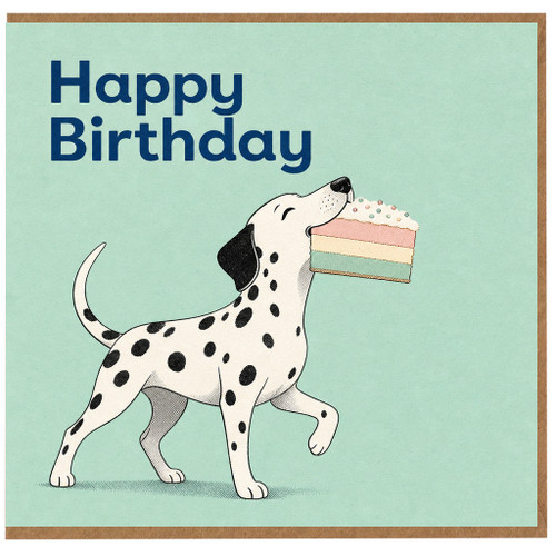 Birthday Card, Dalmatian na with Cake Design