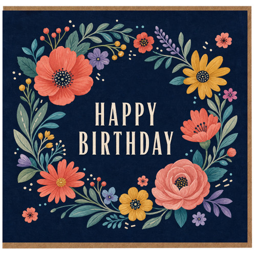 Birthday Card, Floral Wreath Birthday Greeting Card