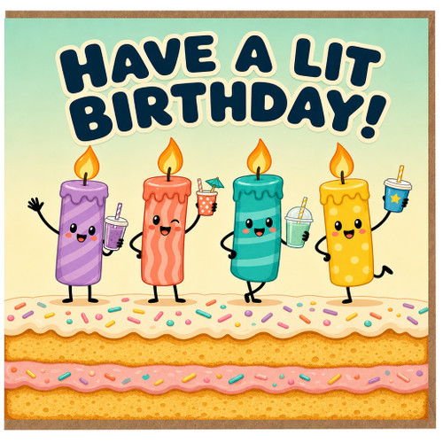 Birthday Card, Have a Lit Birthday Funny Cute Candle Characters Greeting Card