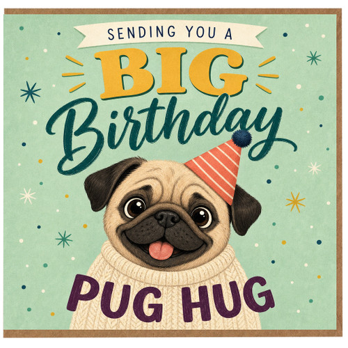 Birthday Card, Cute Pug Hug Card, na Birthday Card