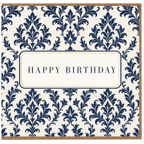 Birthday Card, Elegant Navy Damask Birthday Greeting Card