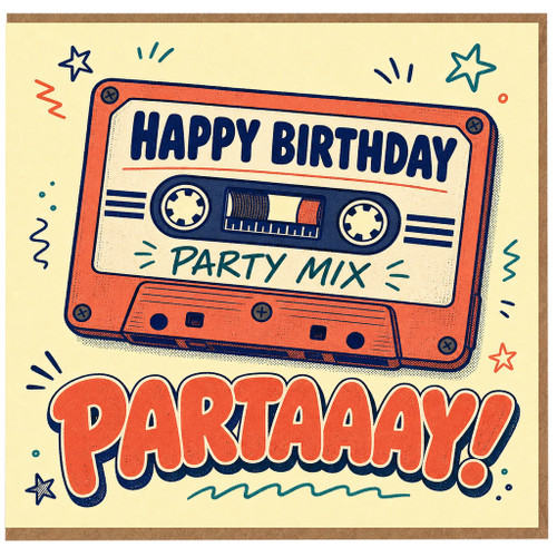 Birthday Card, Retro Cassette Tape Party Theme