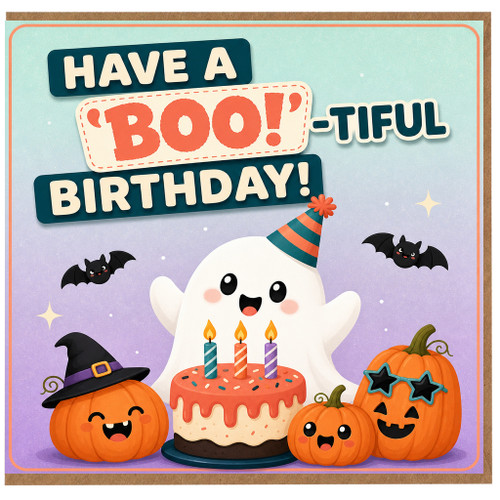 Birthday Card, Boo - tiful Birthday Card, Ghost and Pumpkin Birthday Card