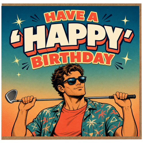 Birthday Card, for Him Golf Lover Retro Pop Art Design
