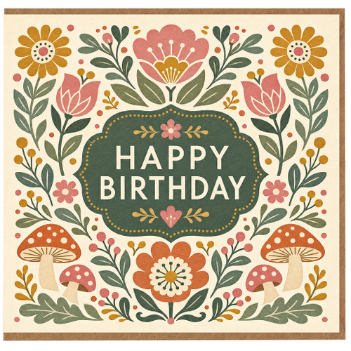 Birthday Card, Floral Folk Art Birthday Greeting Card