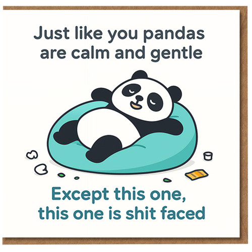Funny Rude Birthday Card - Drunk Panda on Bean Bag - 'Just like you pandas are calm and gentle. Except this one, this one is shit faced' - Cheeky Banter for Friends and Mates