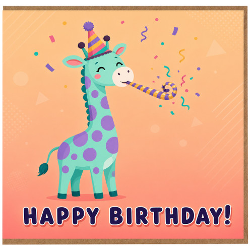 Birthday Card, Cute Cartoon Giraffe Party Card
