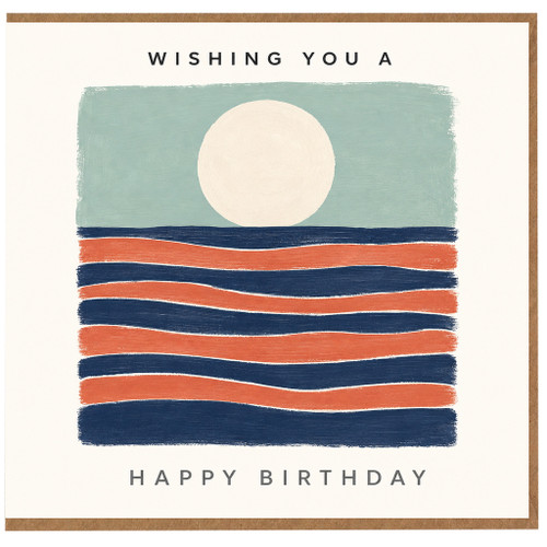 Birthday Card, Wishing You a Happy Birthday Abstract Sunset Waves Design
