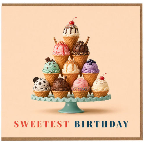 Birthday Card, Sweetest Birthday Ice Cream Cone Design