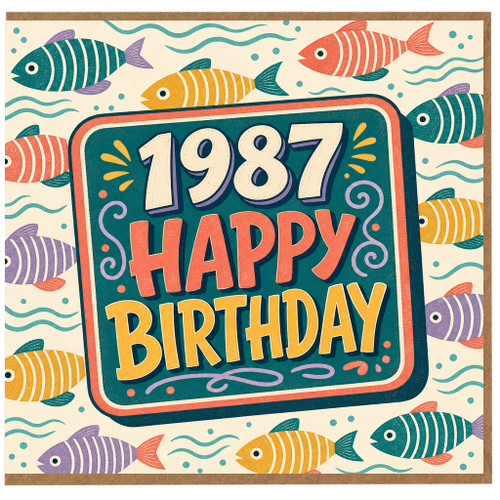 Birthday Card, Retro Happy Birthday Card with Fish Design