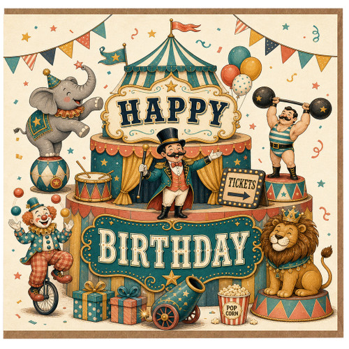 Birthday Card, Circus Theme Happy Birthday Card, Fun Fair Birthday Card