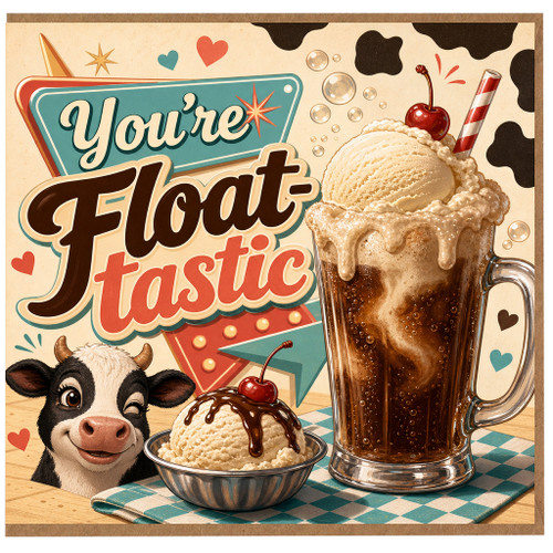 Birthday Card, Funny Cow and Ice Cream Float Greeting Card