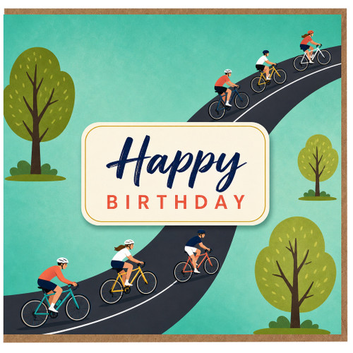 Birthday Card, Cycling Birthday Card with Riders on Scenic Road