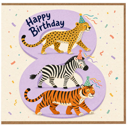 Birthday Card, Cute Animal Birthday Card, Leopard Zebra Tiger Party Card