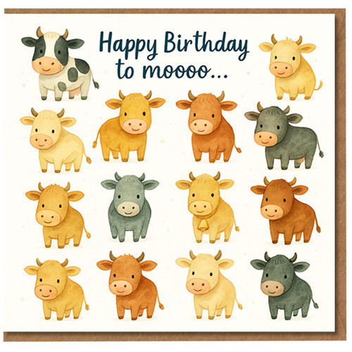 Happy Birthday to moooo... Funny Cow Herd Birthday Card - Cute Farm Animal Pun Design for Kids, Teens or Adults