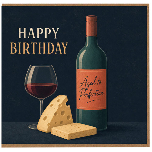 Birthday Card, Aged to Perfection Wine and Cheese Design