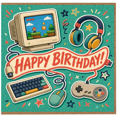 Birthday Card, Retro Video Game Happy Birthday Card