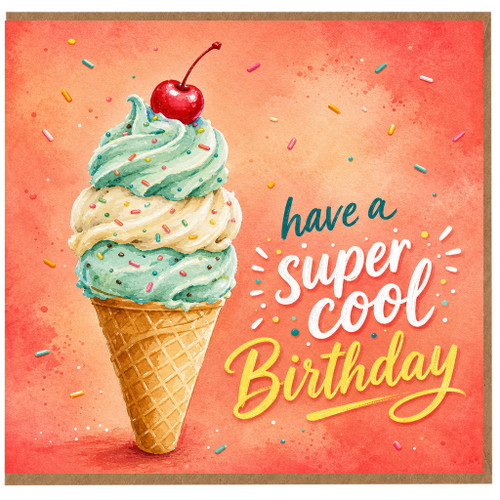 Birthday Card, Have a Super Cool Birthday Ice Cream Cone Card