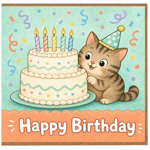 Birthday Card, Cute Cat Birthday Card