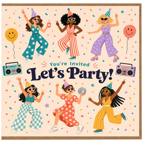 Birthday Card, Let's Party Retro Dance Celebration Invite