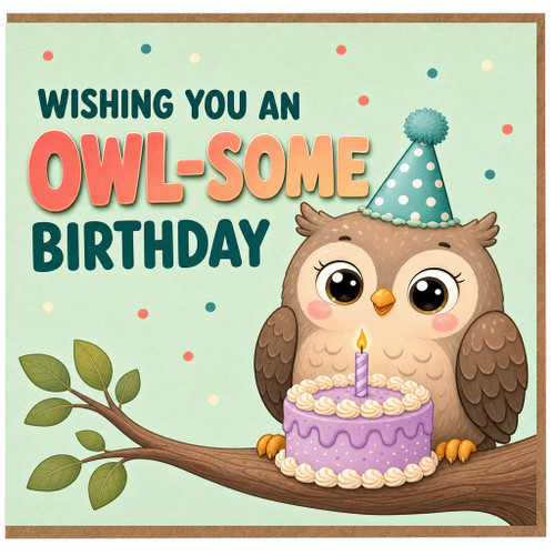 Birthday Card, Owl - some Birthday Cute Owl Cake Card