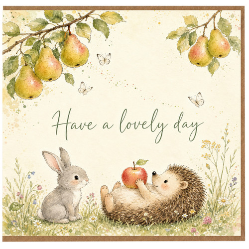 Birthday Card, Watercolour Rabbit and Hedgehog Greeting Card