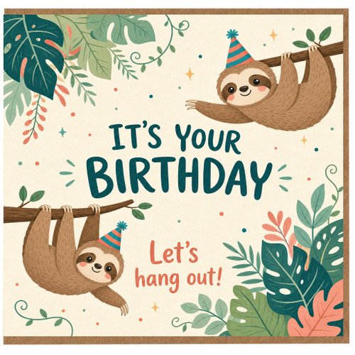 Birthday Card, Cute Sloth Birthday Card, Let's Hang Out Birthday Card
