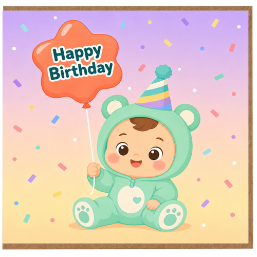 Birthday Card, Cute Baby Bear Happy Birthday Card