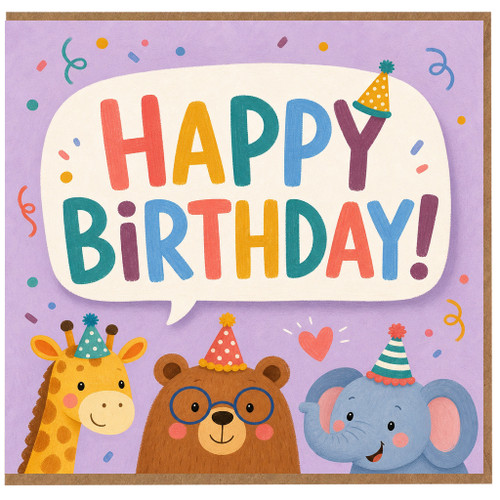 Birthday Card, Cute Animal Happy Birthday Card