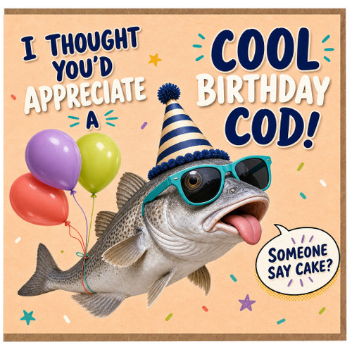 Birthday Card, Cool Birthday Cod Funny Fish Birthday Card